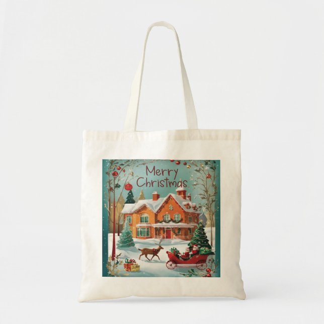 Bolsa Tote Elegante Feliz Natal Saco Festivo (Frente)