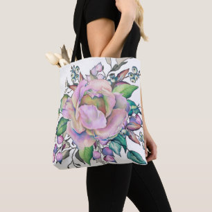 Bolsa Tote Elegante Flor Aquarela Pastel