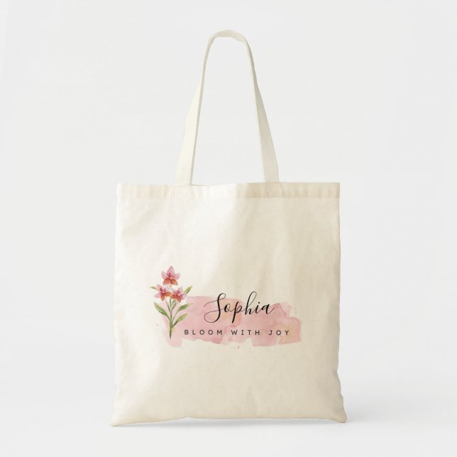 Bolsa Tote Elegante Flor de Alegría Boho Rosa Floral (Frente)