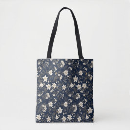 Bolsa Tote Elegante Flor de Lírio Azul Naval e Dourado