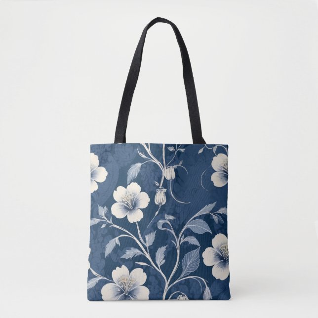 Bolsa Tote Elegante Flora Botânica Azul (Frente)