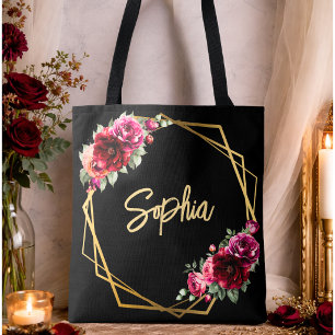 Bolsa Tote Elegante floral vermelho preto sombrio Casamento r