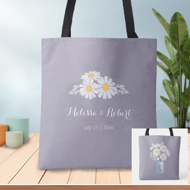 Bolsa Tote Elegante Floral White Daisies Favor do Casamento (Criador carregado)