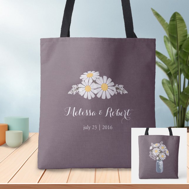 Bolsa Tote Elegante Floral White Daisies Favor do Casamento (Criador carregado)
