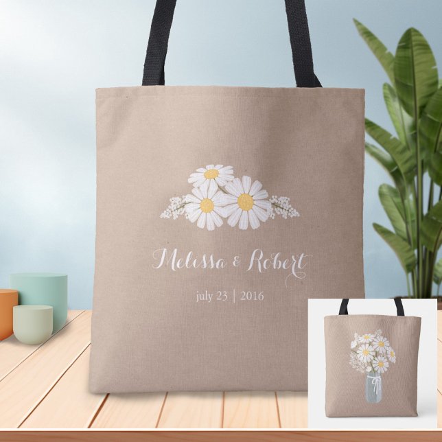 Bolsa Tote Elegante Floral White Daisies Favor do Casamento (Criador carregado)