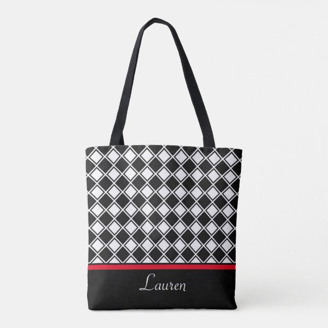 Bolsa Tote Elegante forma geométrica de diamante preto e bran (Verso)