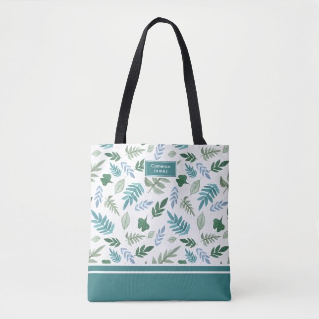 Bolsa Tote Elegante Garden Whimsy Greenery Monograma (Frente)