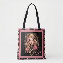 Bolsa Tote Elegante Garota Negra e Rosa