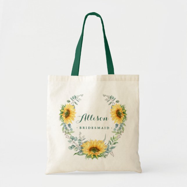 Bolsa Tote Elegante Girassol Eucalyptus Rustic Bridesmaid (Frente)
