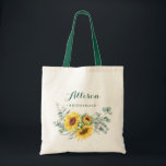 Bolsa Tote Elegante Girassol Eucalyptus Rustic Bridesmaid<br><div class="desc">Elegante Girassol Eucalyptus Rustic Bridesmaid Tote Bag. Dê à sua festa noiva um saco de tote que os fará sentir-se totalmente lisonjeados! Estes bolsas vêm personalizados para dizer qualquer coisa que você gostaria. Para mais personalização,  clique no link "personalizar mais" e use nossa ferramenta design para modificar esse modelo.</div>