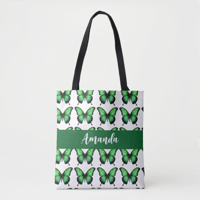 Bolsa Tote Elegante Green Butterly Pattername (Frente)