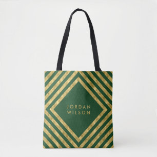 Bolsa Tote Elegante Green Faux Dourado Square Lines Geométric