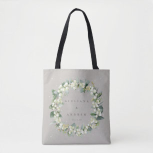 Bolsa Tote Elegante Greige Snowberry+Eucalyptus Casamento no