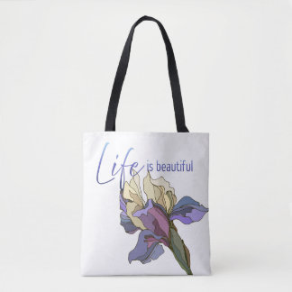 Bolsa Tote Elegante Íris Roxa Botânica "A Vida é Bela"