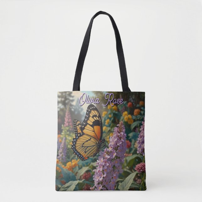 Bolsa Tote Elegante jardim de flores silvestres pastéis com b (Frente)