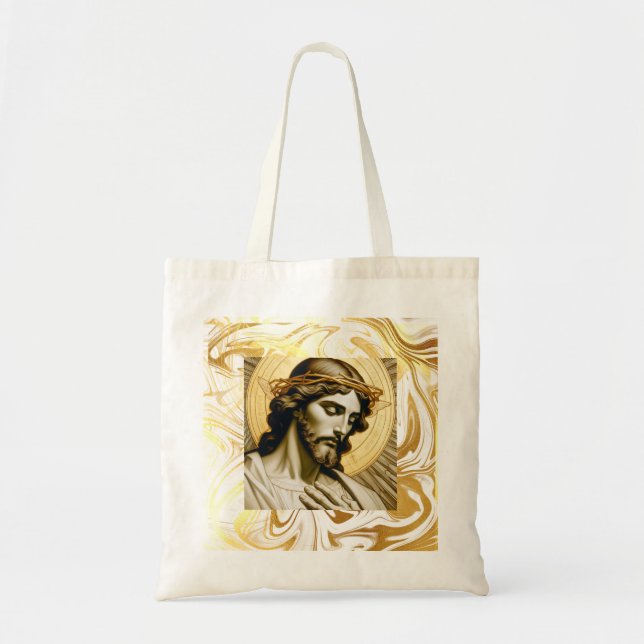 Bolsa Tote Elegante Jesus Branco e Dourado inspirado na fé (Frente)