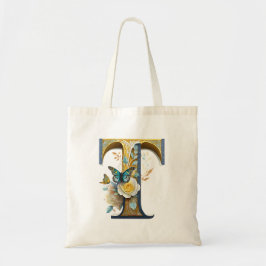 Bolsa Tote Elegante letra T floral boêmio