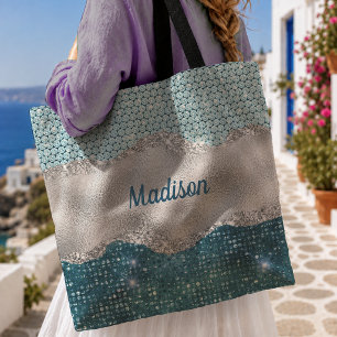 Bolsa Tote Elegante linda menina em verde menta brilhante pra