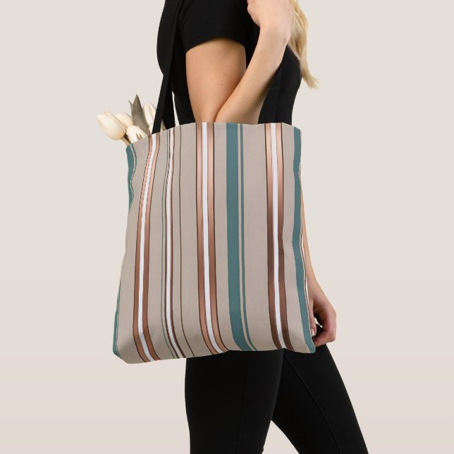 Bolsa Tote Elegante listrado de verde bege e cobre  (Close Up)