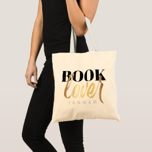 Bolsa Tote Elegante Livro Amante Rótulo Dourado