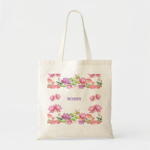 Bolsa Tote Elegante Lótus Floral em Aquarela Rosa PARA DAMAS 