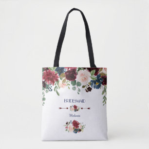 Bolsa Tote Elegante Marinho de Merlot Blue Floral Bridesmaid