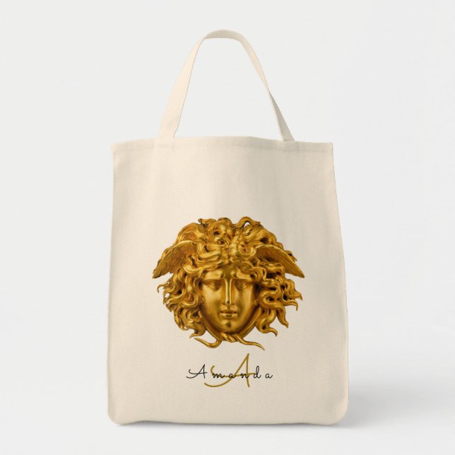 Bolsa Tote Elegante Medusa Script Haute Couture Chic Black (Frente)