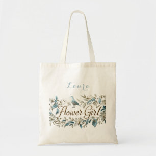 Bolsa Tote Elegante Menina das Flores Azul Dourado