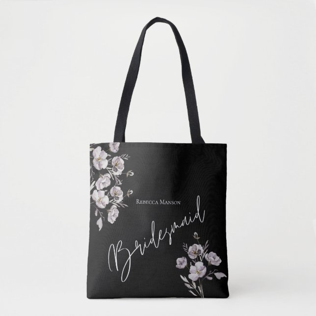 Bolsa Tote Elegante minimalista preta, aquarela de madrinha (Frente)