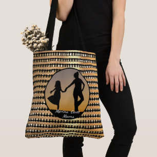 Bolsa Tote Elegante moderno dourado Listras pretas Dia das Mã