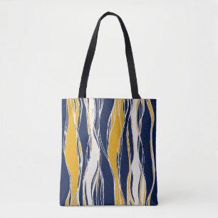 Bolsa Tote Elegante, moderno, linhas em azul marinho e amarel