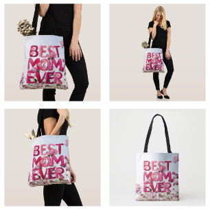 Bolsa Tote Elegante Moderno Melhor Mãe do Mundo Floral Rosa