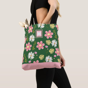 Bolsa Tote Elegante Moderno Verde Rosa Floral