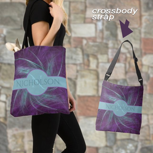 Bolsa Tote Elegante Monograma Abstrato Roxal Teal Roxal (Personalize this name and monogram polyester tote for yourself or a a sweet gift. )