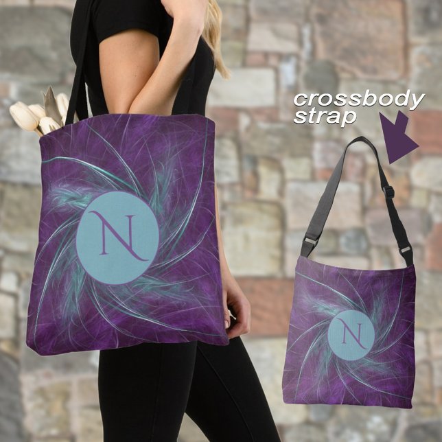 Bolsa Tote Elegante Monograma Abstrato Roxal Teal Roxal (Personalize the initial and it will appear on both sides of the bag. Make it for yourself or a gift.)