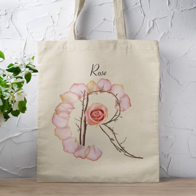 Bolsa Tote Elegante Monograma de Letra R de Pétala de Rosa co (Criador carregado)