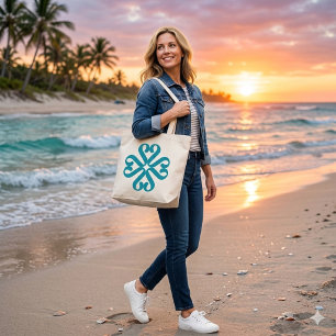 Bolsa Tote Elegante Monograma Floral Abstrato em Verde Azul