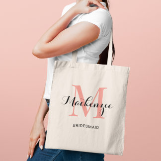 Bolsa Tote Elegante Monograma Rosa Coral Damas de Honra