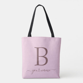 Bolsa Tote Elegante Monograma Rosa Simples, Minimalista Moder