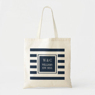 Bolsa Tote Elegante Monograma Tendência Azul Marinho Branco L