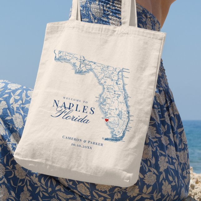 Bolsa Tote Elegante Nápoles Flórida Casamento Bem-vindo Tote  (Elegant Naples Florida Wedding Favor Tote bag for your navy blue Florida destination beach wedding )