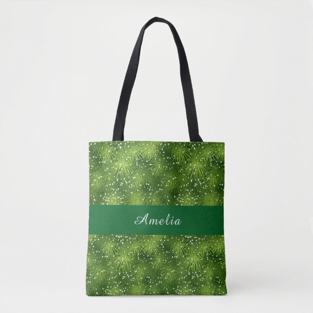 Bolsa Tote Elegante Natal Verde Personalizado (Frente)
