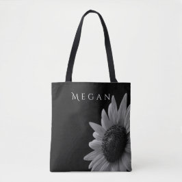 Bolsa Tote Elegante Negro e Girassol Branco Personaliza Seu N