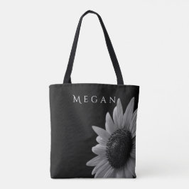 Bolsa Tote Elegante Negro e Girassol Branco Personaliza Seu N