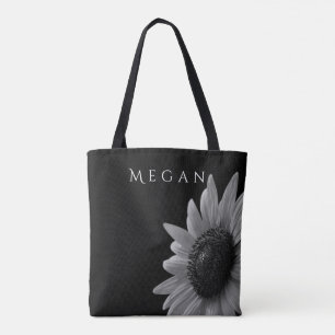 Bolsa Tote Elegante Negro e Girassol Branco Personaliza Seu N