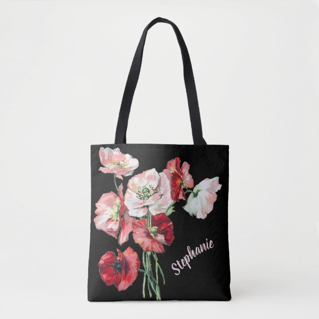 Bolsa Tote Elegante nome em escrita cursiva Arte em aquarela  (Frente)