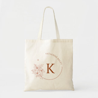 Bolsa Tote Elegante Nome Inicial Floral Negrito