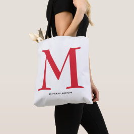 Bolsa Tote Elegante Nome Monograma Vermelho