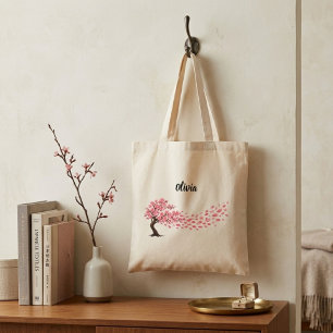 Bolsa Tote elegante nome personalizado de costume de flor de