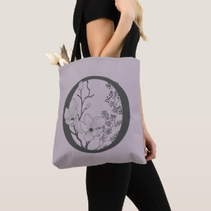 Bolsa Tote Elegante O Boho Monograma Floral Cinza Lilac Inici